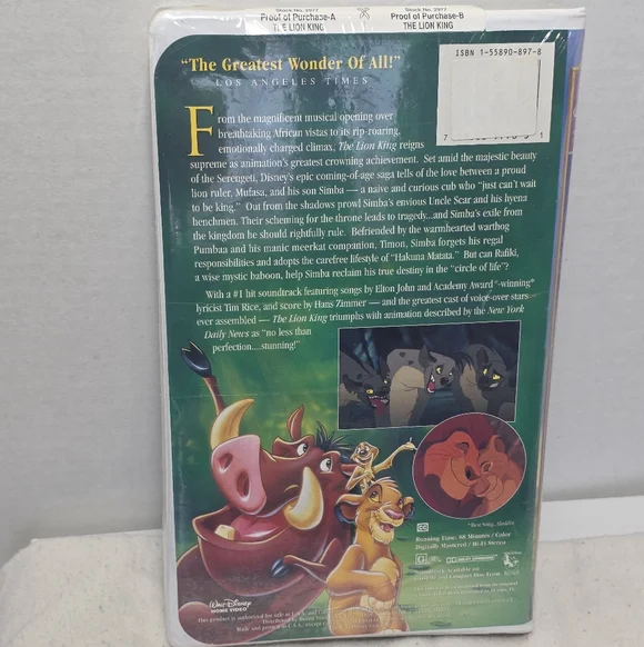1995 The Lion King VHS New Sealed Disney 88 Min #2977 Masterpiece Collection - Picture 2 of 7